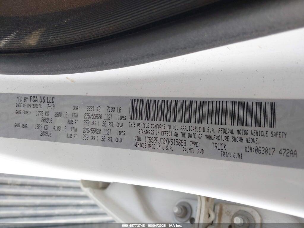 1C6SRFJT9KN615699 2019 RAM 1500 photo no. 9