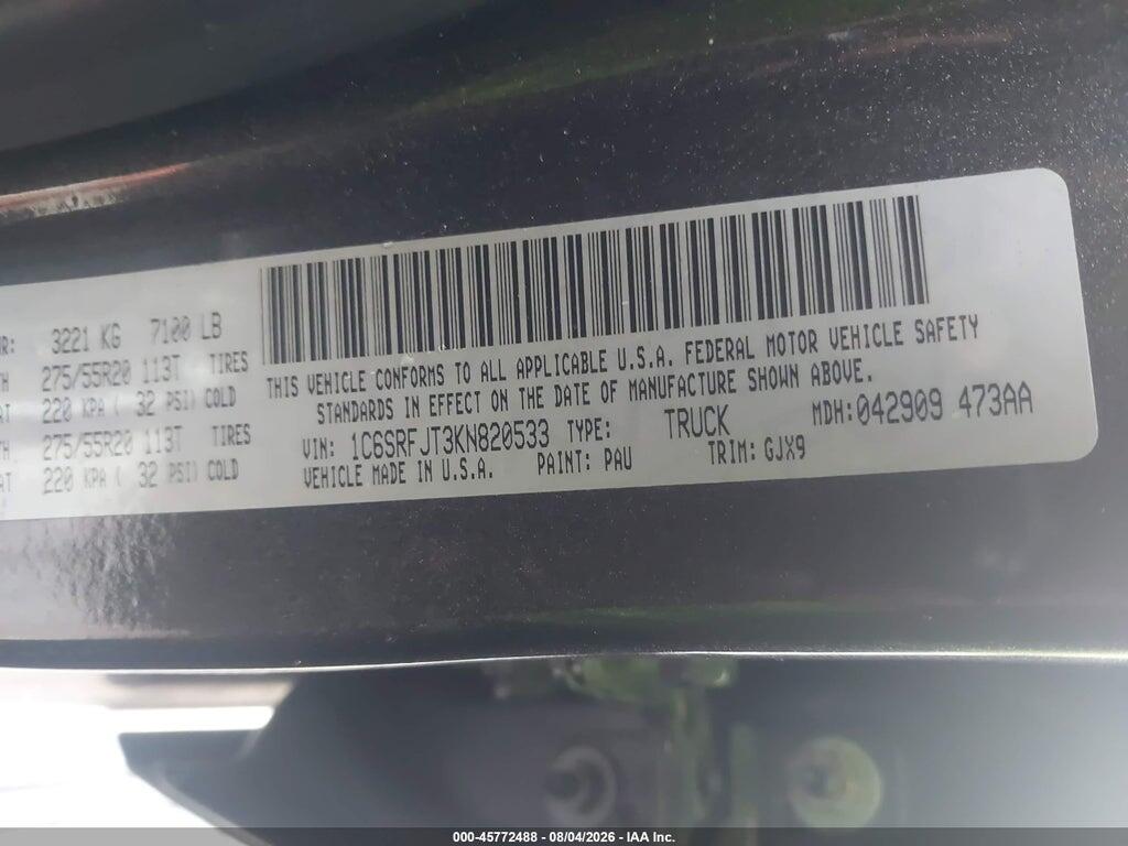 1C6SRFJT3KN820533 2019 RAM 1500 photo no. 9