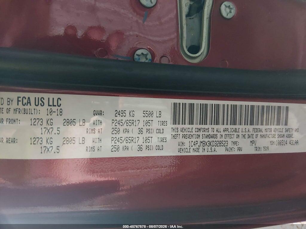 1C4PJMBX3KD328523 2019 JEEP CHEROKEE photo no. 9