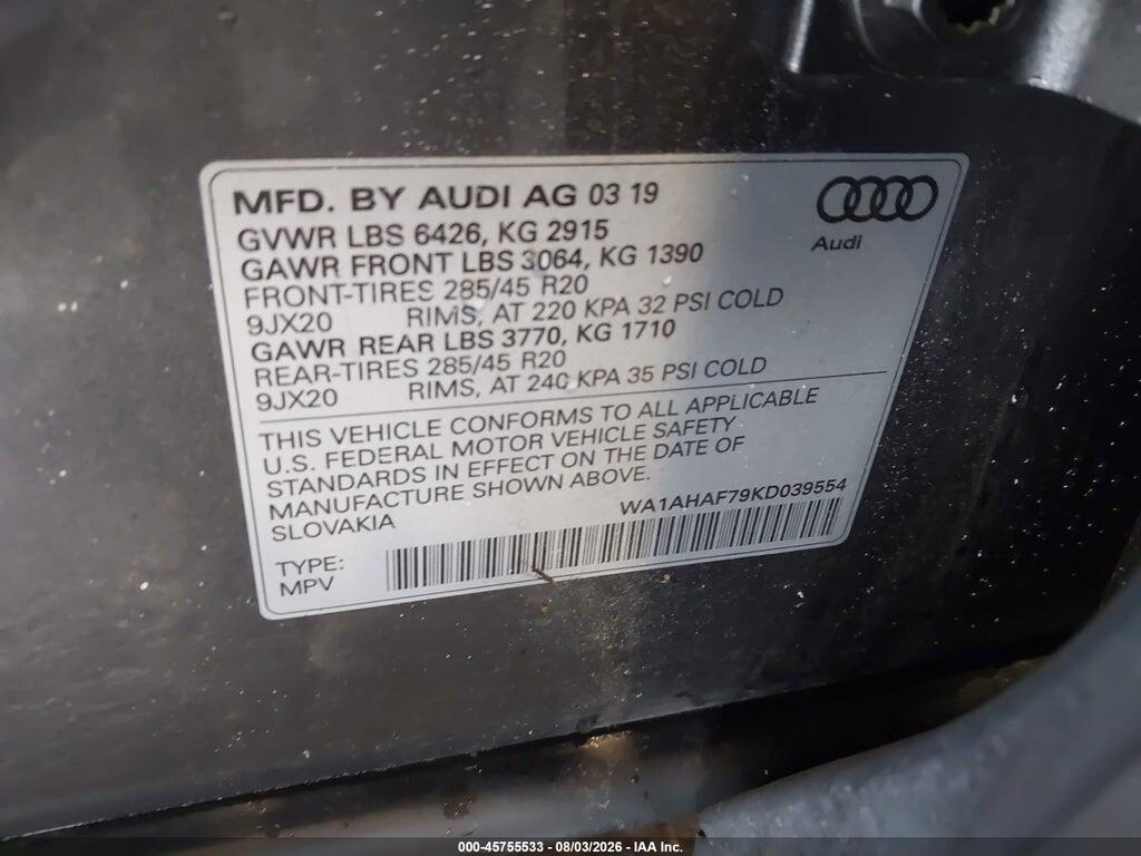 WA1AHAF79KD039554 2019 AUDI Q7 photo no. 9