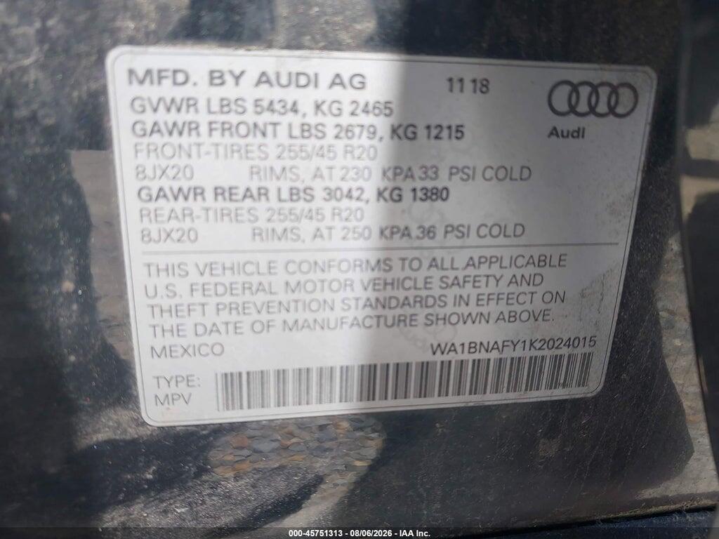 WA1BNAFY1K2024015 2019 AUDI Q5 photo no. 9