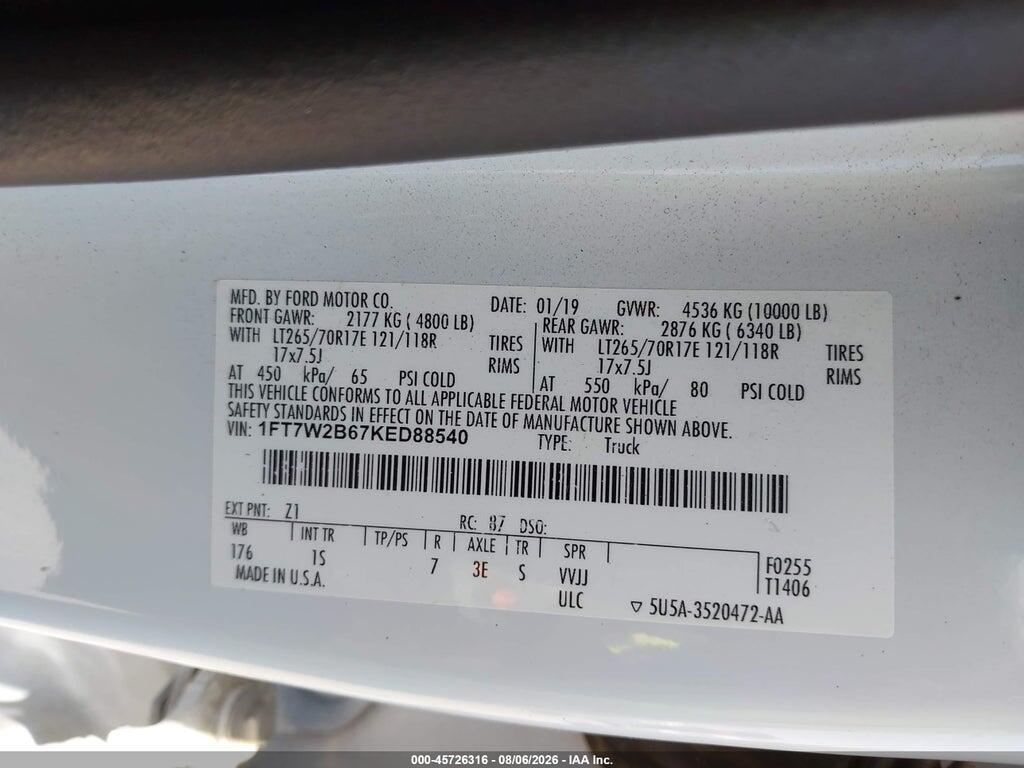 1FT7W2B67KED88540 2019 FORD F-250 photo no. 9