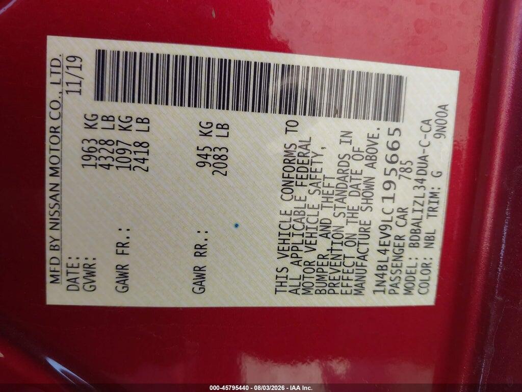 1N4BL4EV9LC195665 2020 NISSAN ALTIMA photo no. 9