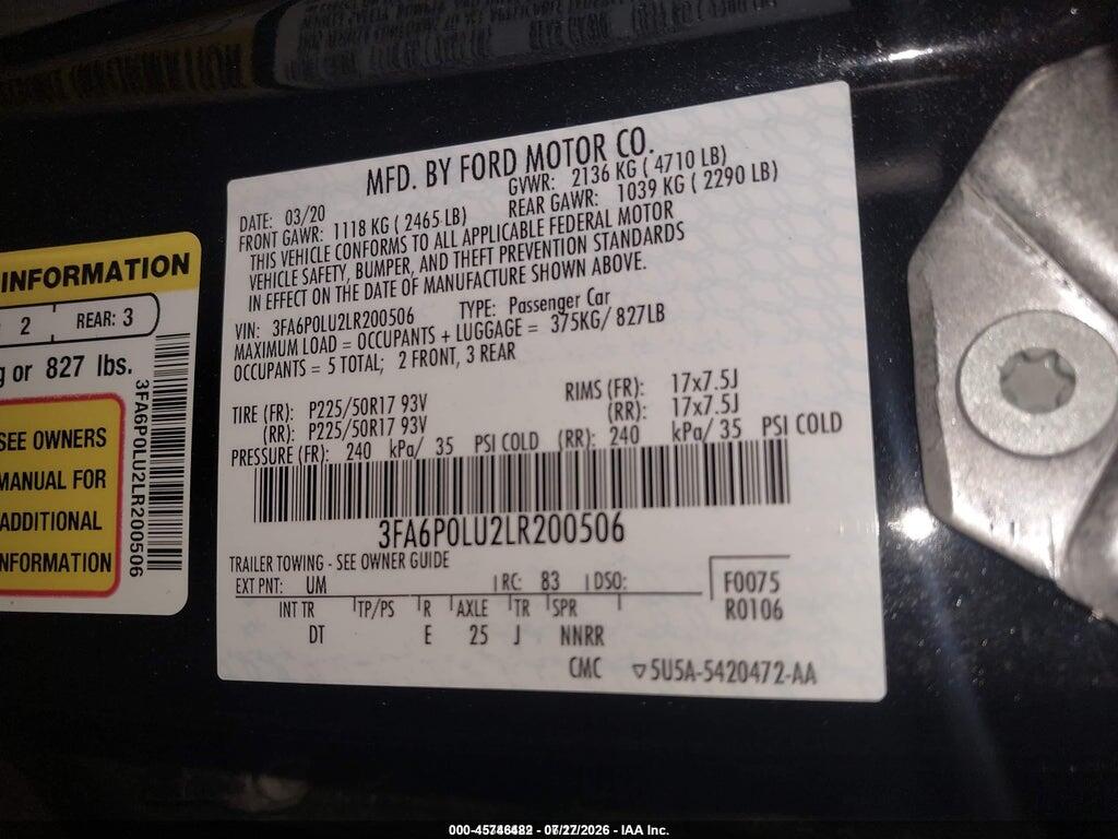 3FA6P0LU2LR200506 2020 FORD FUSION photo no. 9
