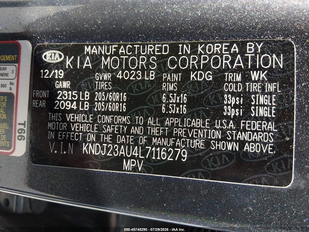 KNDJ23AU4L7116279 2020 KIA SOUL photo no. 9
