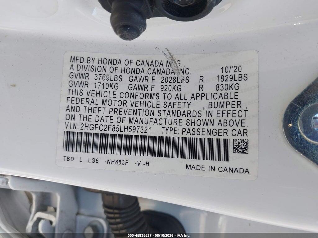2HGFC2F85LH597321 2020 HONDA CIVIC photo no. 9
