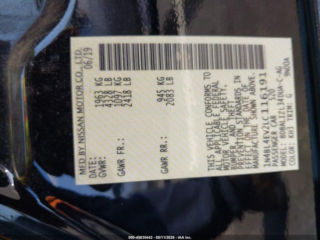 1N4BL4EV2LC116191 2020 NISSAN ALTIMA photo no. 9