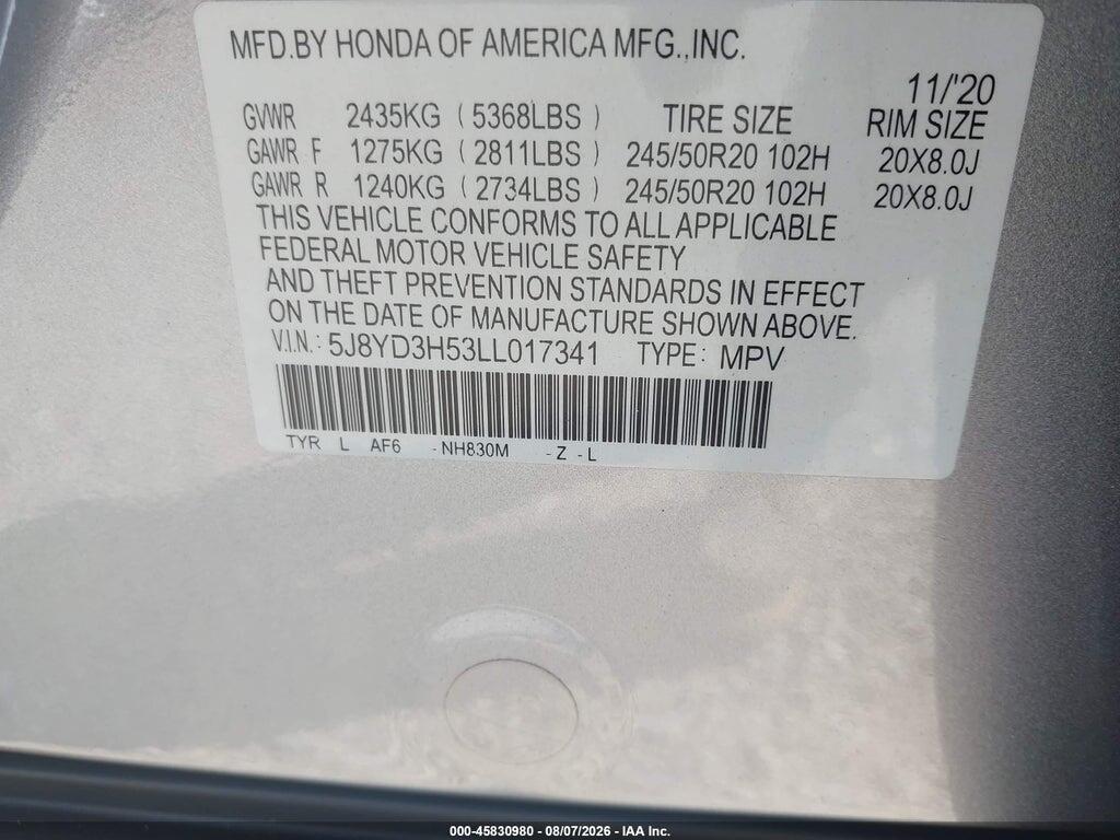 5J8YD3H53LL017341 2020 ACURA MDX photo no. 9
