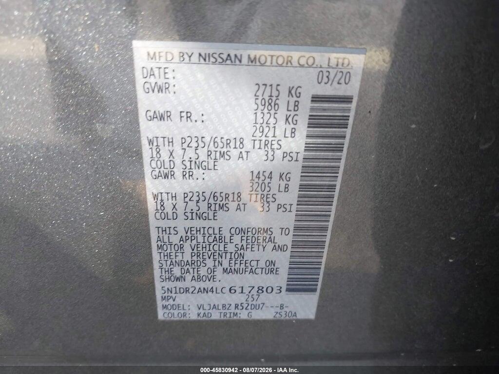 5N1DR2AN4LC617803 2020 NISSAN PATHFINDER photo no. 9