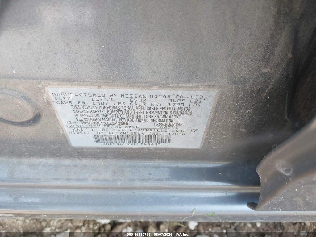 3N1CN8EVXLL845899 2020 NISSAN VERSA photo no. 9