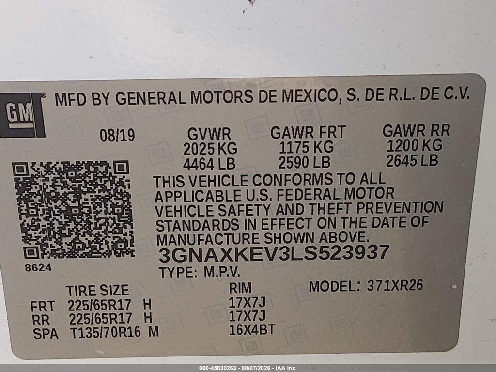 3GNAXKEV3LS523937 2020 CHEVROLET EQUINOX photo no. 9