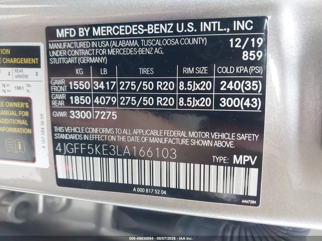 4JGFF5KE3LA166103 2020 MERCEDES-BENZ GLS 450 photo no. 9