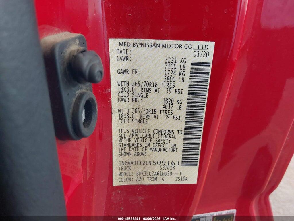 1N6AA1CF2LN509163 2020 NISSAN TITAN photo no. 9