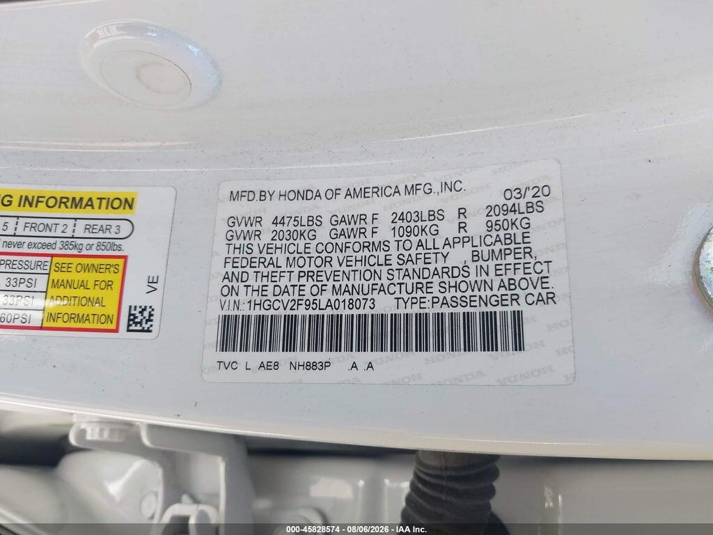 1HGCV2F95LA018073 2020 HONDA ACCORD photo no. 9