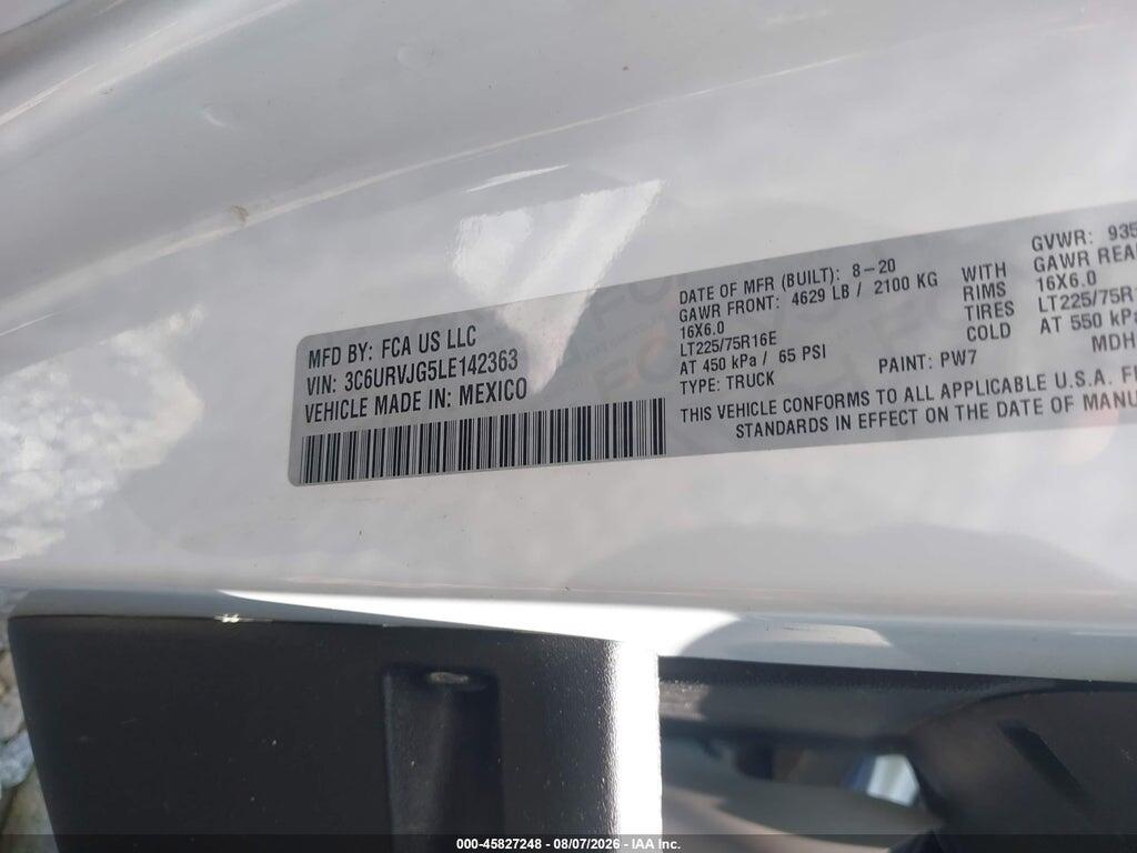 3C6URVJG5LE142363 2020 RAM PROMASTER 3500 photo no. 9