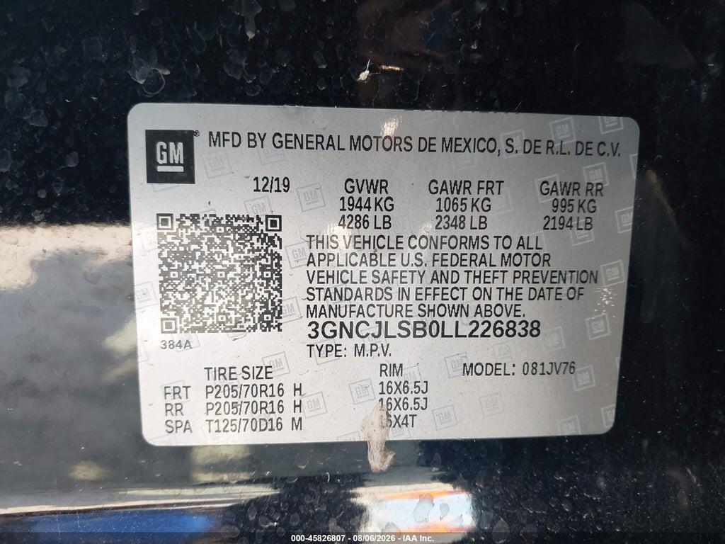 3GNCJLSB0LL226838 2020 CHEVROLET TRAX photo no. 9