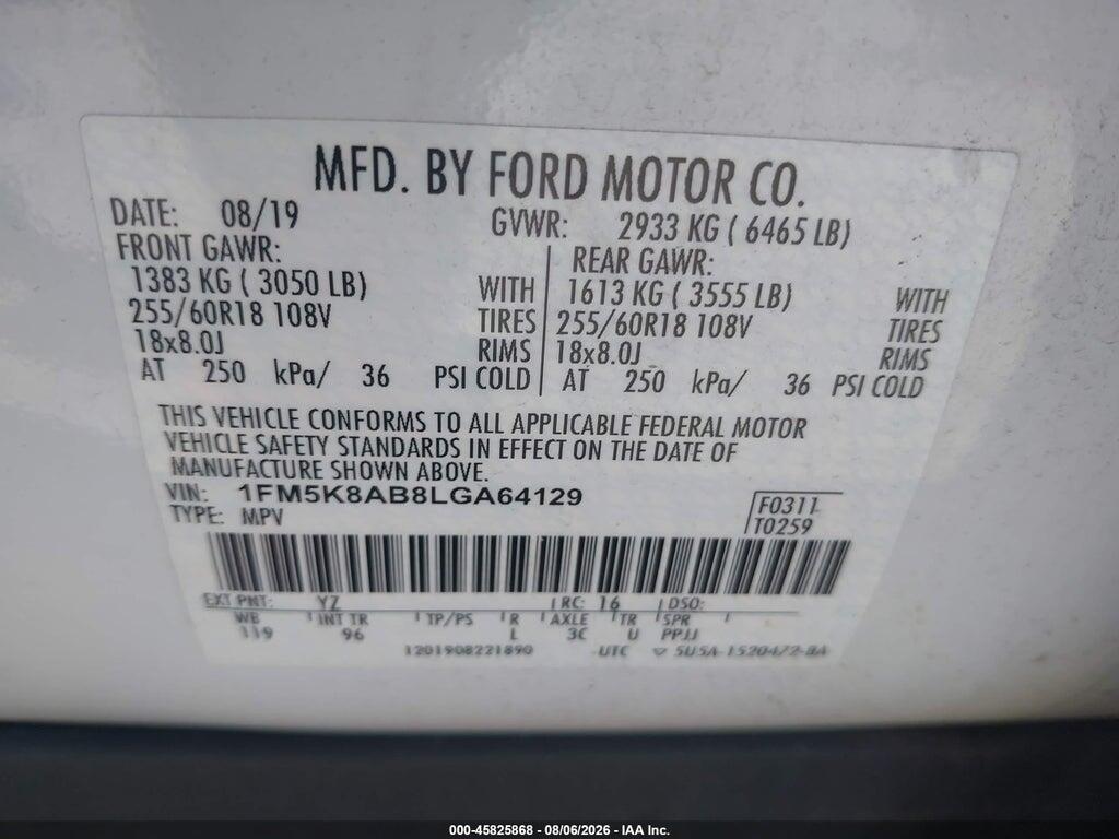 1FM5K8AB8LGA64129 2020 FORD POLICE INTERCEPTOR UTILITY photo no. 9