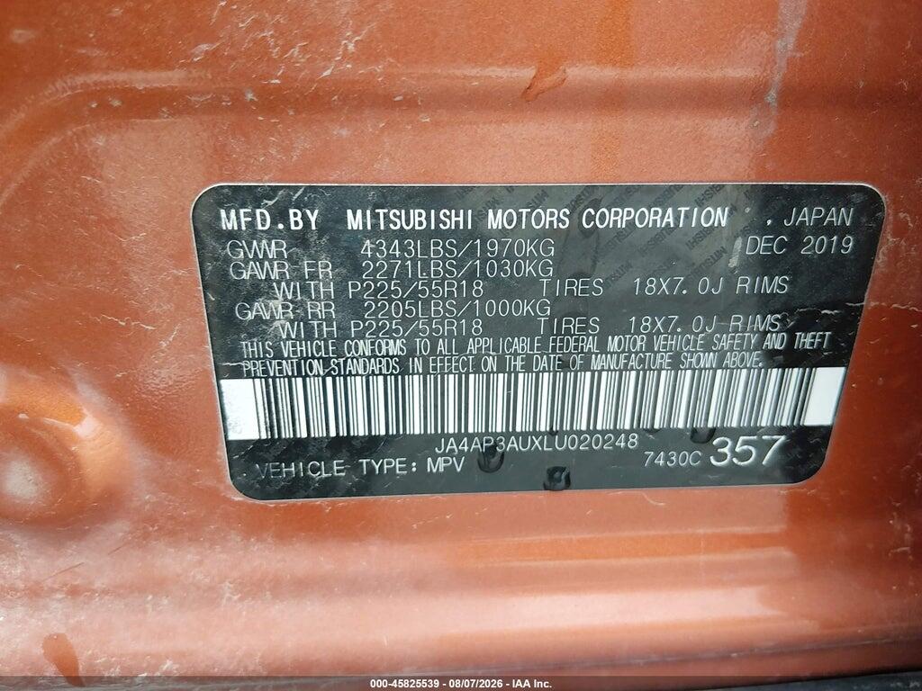 JA4AP3AUXLU020248 2020 MITSUBISHI OUTLANDER SPORT photo no. 9