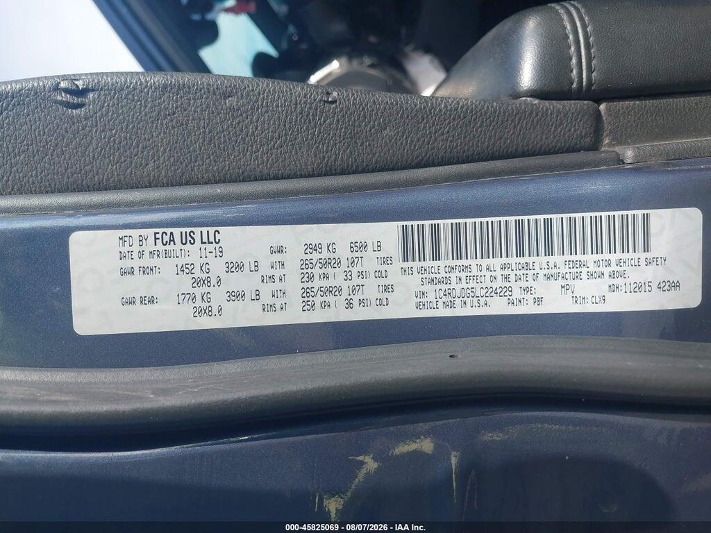 1C4RDJDG5LC224229 2020 DODGE DURANGO photo no. 9