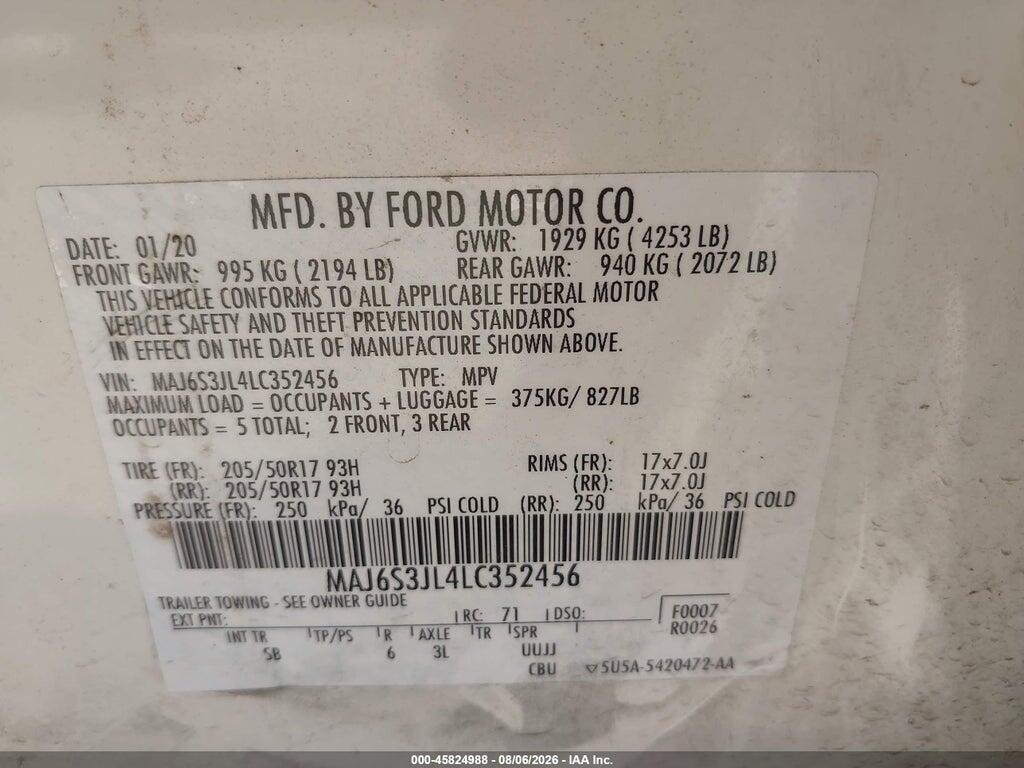 MAJ6S3JL4LC352456 2020 FORD ECOSPORT photo no. 9