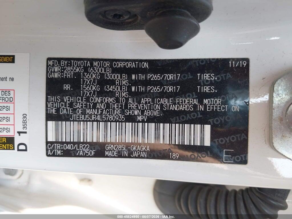 JTEBU5JR4L5780935 2020 TOYOTA 4RUNNER photo no. 9