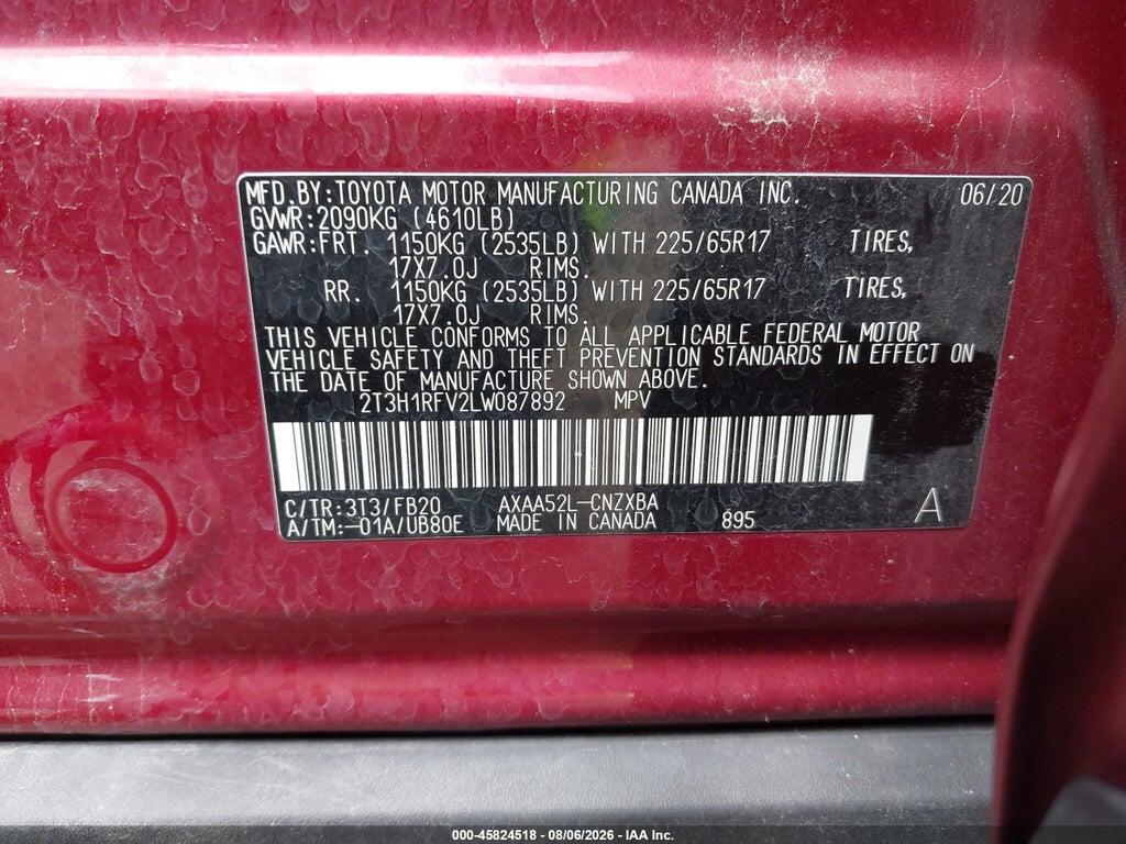 2T3H1RFV2LW087892 2020 TOYOTA RAV4 photo no. 9