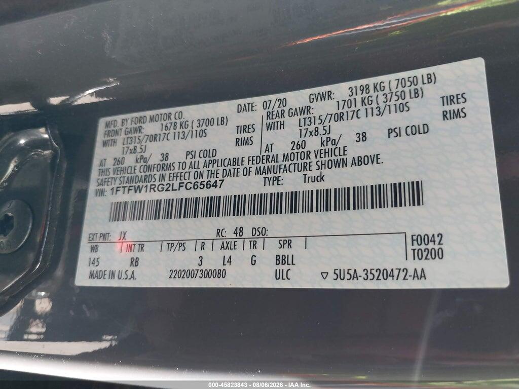 1FTFW1RG2LFC65647 2020 FORD F-150 photo no. 9