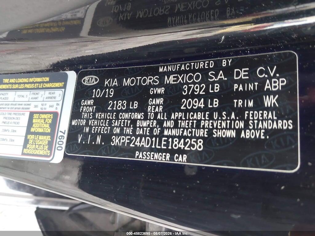 3KPF24AD1LE184258 2020 KIA FORTE photo no. 9