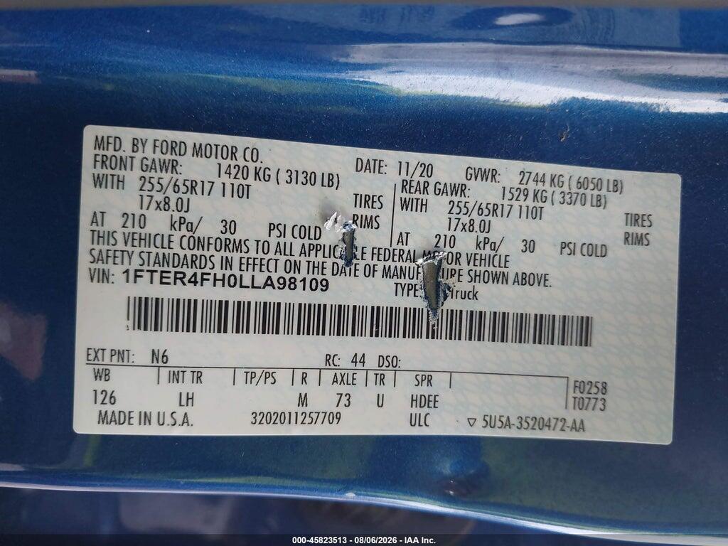 1FTER4FH0LLA98109 2020 FORD RANGER photo no. 9