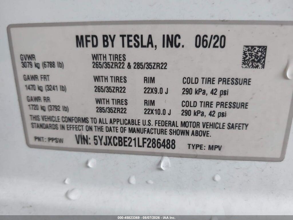 5YJXCBE21LF286488 2020 TESLA MODEL X photo no. 9