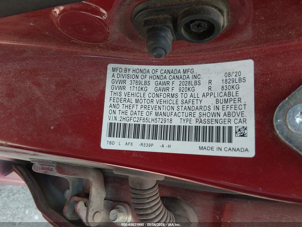 2HGFC2F65LH572918 2020 HONDA CIVIC photo no. 9