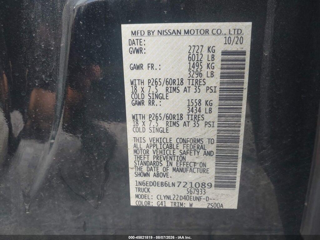 1N6ED0EB6LN721089 2020 NISSAN FRONTIER photo no. 9