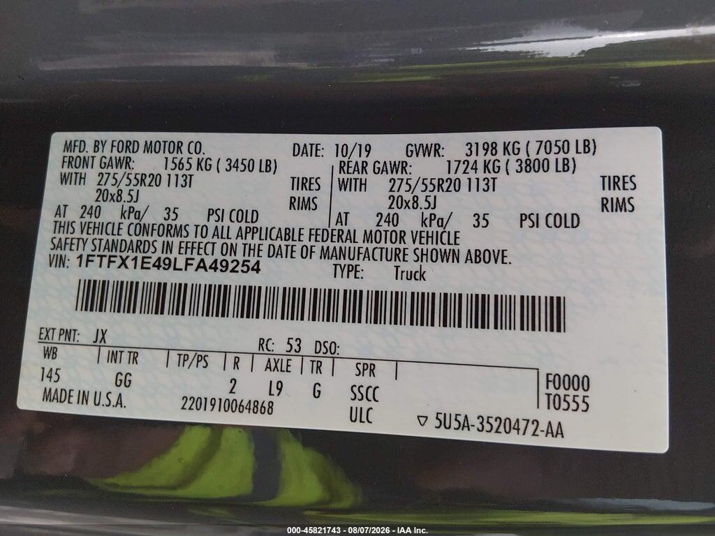 1FTFX1E49LFA49254 2020 FORD F-150 photo no. 9