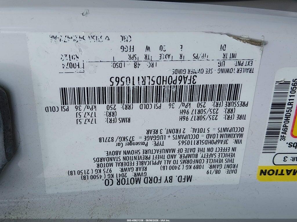 3FA6P0HD5LR110565 2020 FORD FUSION photo no. 9
