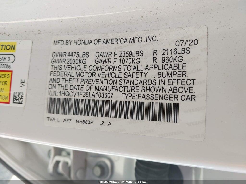 1HGCV1F36LA103607 2020 HONDA ACCORD photo no. 9