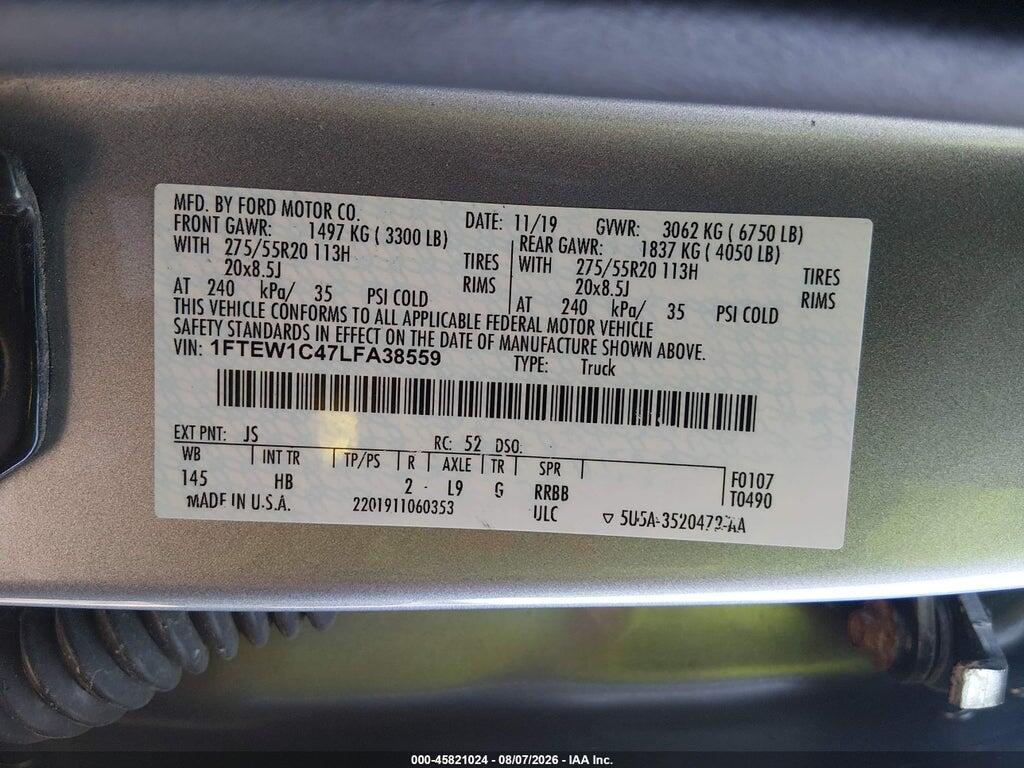 1FTEW1C47LFA38559 2020 FORD F-150 photo no. 9