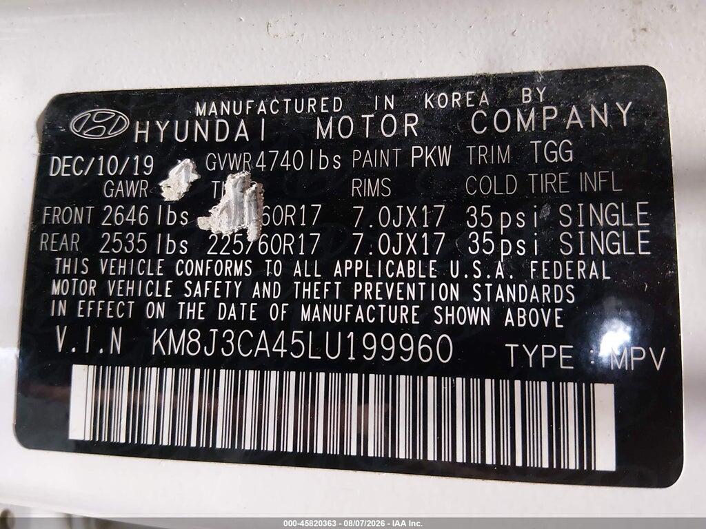 KM8J3CA45LU199960 2020 HYUNDAI TUCSON photo no. 9