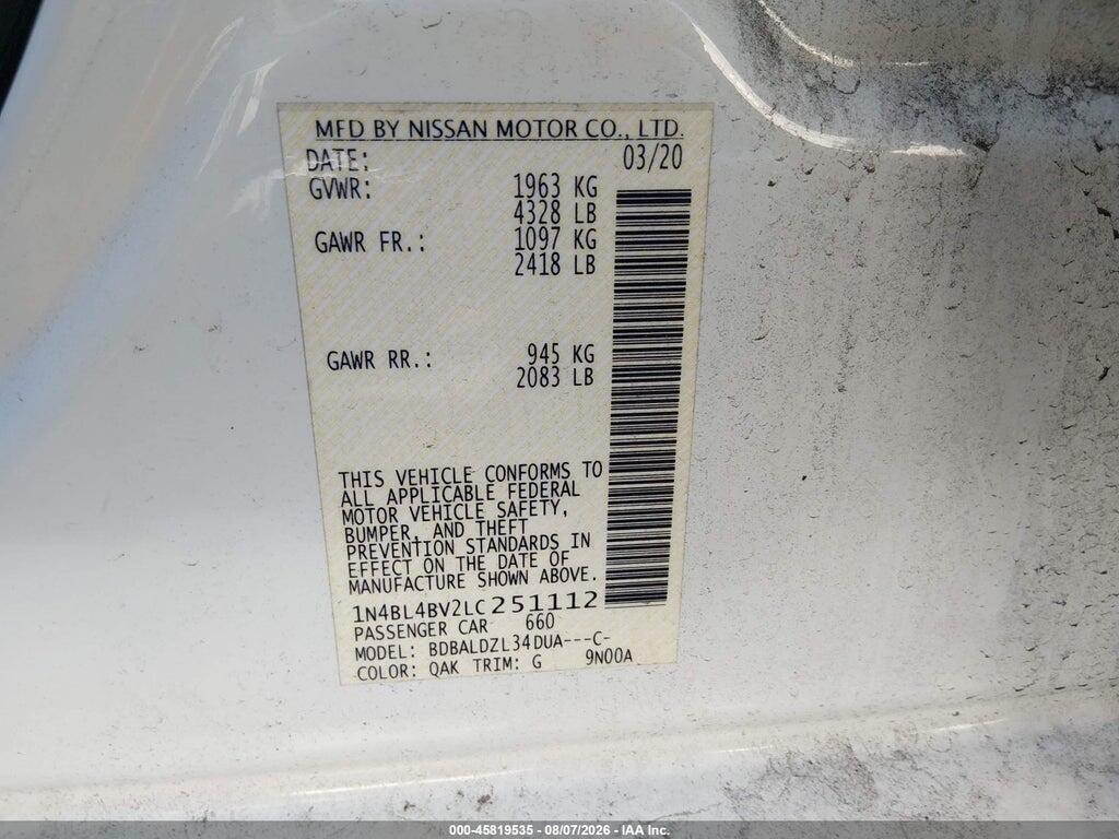 1N4BL4BV2LC251112 2020 NISSAN ALTIMA photo no. 9