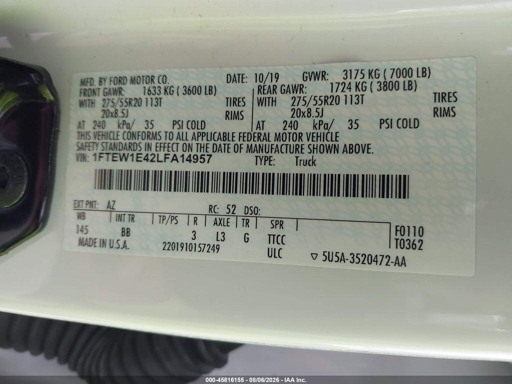 1FTEW1E42LFA14957 2020 FORD F-150 photo no. 9