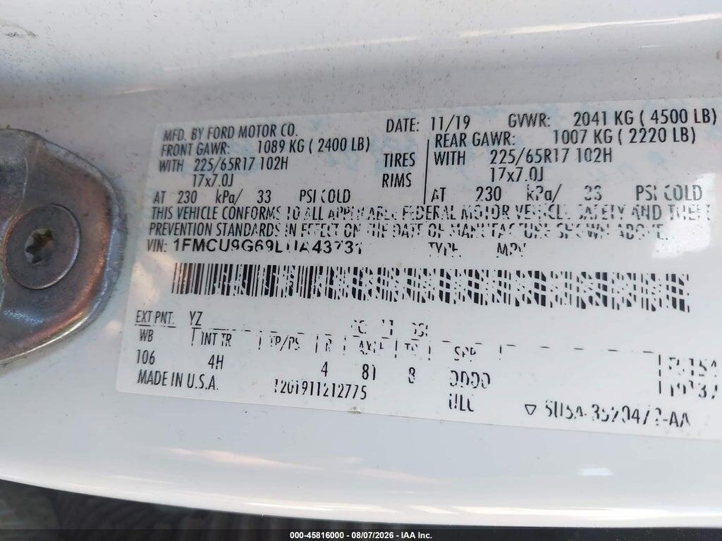 1FMCU9G69LUA43731 2020 FORD ESCAPE photo no. 9