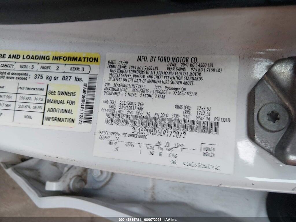 3FA6P0HD5LR172872 2020 FORD FUSION photo no. 9