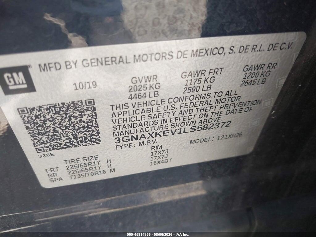 3GNAXKEV1LS582372 2020 CHEVROLET EQUINOX photo no. 9