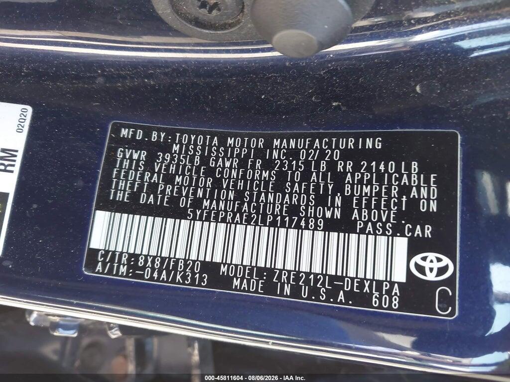 5YFEPRAE2LP117489 2020 TOYOTA COROLLA photo no. 9