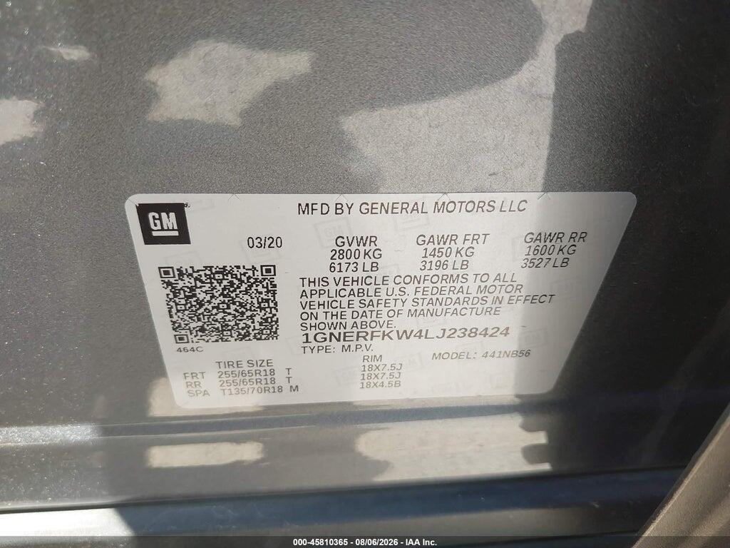 1GNERFKW4LJ238424 2020 CHEVROLET TRAVERSE photo no. 9