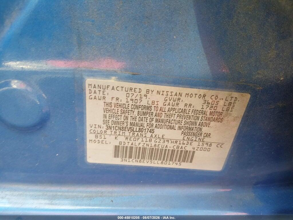 3N1CN8EV5LL801745 2020 NISSAN VERSA photo no. 9