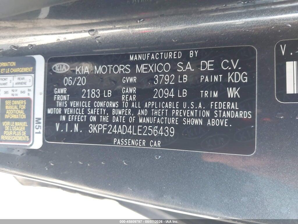 3KPF24AD4LE256439 2020 KIA FORTE photo no. 9