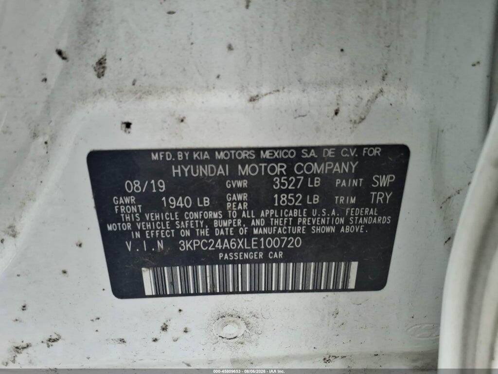 3KPC24A6XLE100720 2020 HYUNDAI ACCENT photo no. 9