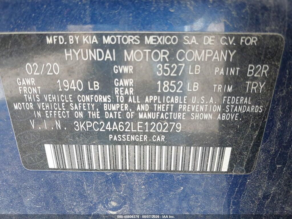 3KPC24A62LE120279 2020 HYUNDAI ACCENT photo no. 9