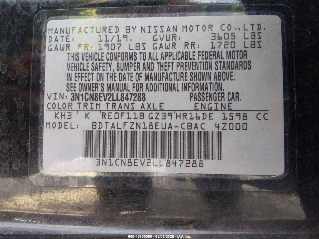 3N1CN8EV2LL847288 2020 NISSAN VERSA photo no. 9
