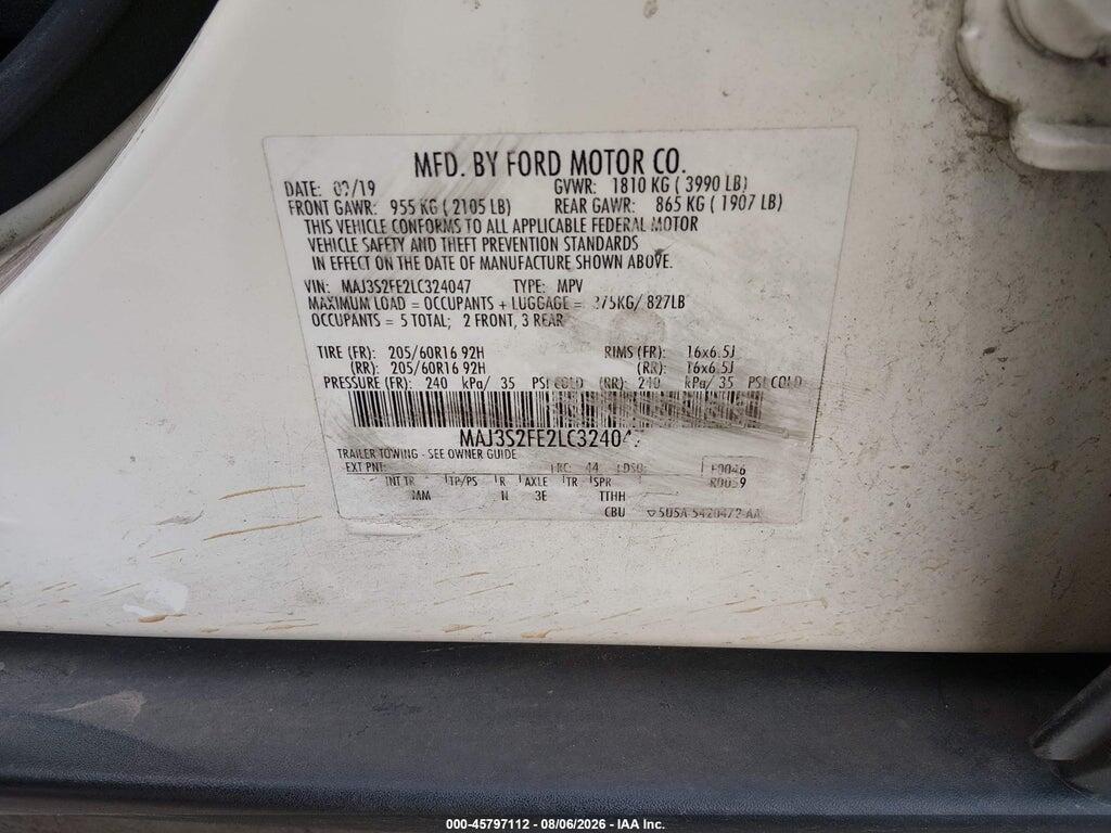 MAJ3S2FE2LC324047 2020 FORD ECOSPORT photo no. 9